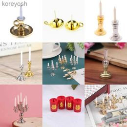 Kitchens Play Food 1 12 Scale Miniature Candlesticks Candelabra Dollhouse Candles Furniture Toy Pretend Play Doll House Decoration AccessoriesL231104