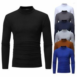 Men's T Shirts Warm T-shirt Plain Basic Pullover Spring Tops Mock Neck Blouse Long Sleeve