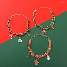 Charm Bracelets WREATH BOW Bracelet Tree Red Socks Deer Bell Candy Santa Claus Chain For Women Snowman Party Gift Trend Jewellery