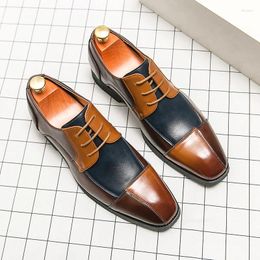 Dress Shoes Daily Derby Men PU Spliced Mixed Colour Lace Up Business Comfortable Classic Large Sizes 38-48