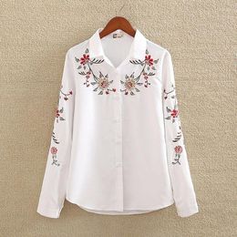 Women's Polos Women Clothing White Shirt Long Sleeve Vintage Flower Embroidered Blouse Ladies Button Up Shirts Tops Casual L-5XL Weight