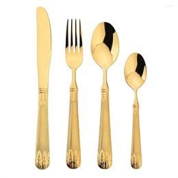 Dinnerware Sets JANKNG 4Pcs Wheat Ears Pattern Tableware Cutlery Set 304 Stainless Steel Knife Fork Spoon Western Kitchen Decor