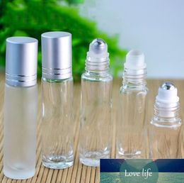 Simple 10ml Essential Oil Roll-on Bottles Transparent Frosted Glass Bottle Stainless Steel Roller Balls Silver Cap Roller Bottles