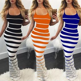 Hirigin New Women Summer Sexy Striped Slim Dress Off Shoulder Casual Bandage Bodycon Evening Party Long Maxi Dress Skinny234S