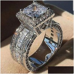 Wedding Rings Vintage 925 Sterling Sier Princess Cut 3Ct Diamond Cz Engagement Wedding Band Rings For Women Finger Jewellery Drop Delive Dhg12