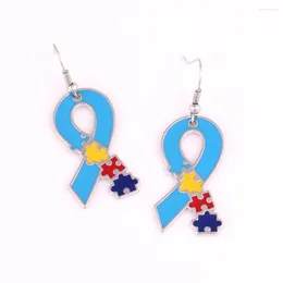 Dangle Earrings Ribbon Shape Jigsaw Puzzle Pattern Pendant For Women Personality Depression Style Zinc Alloy Provide Drop