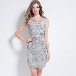 Party Sequin Bead Embroidery Gatsby Flapper Dress Sleeveless See-Through Sheer Mesh Top Tunic Bodycon Short Dress324s