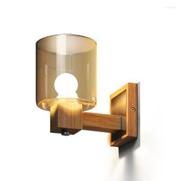 Wall Lamps 1 Pc Bedside Wood Cognac Glass Lamp Led Sconces Bedroom Indoor Lighting E14 Mirror El Guest Room Fixtures