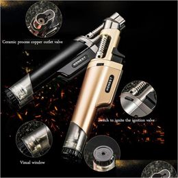 Lighters Gas Lighter Cigar Refillable Butane Torch Windproof Jet Flame Cigarette Lighters Smoking Accessories Drop Delivery Home Garde Dh2Jf