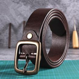 Belts Men's Belt Full Grain Cowhide With Brass Buckle Jeans Retro All-match Youth Casual Ceinture Homme Leather Strap