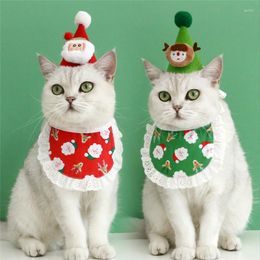 Dog Collars Cartoon Christmas Hat Pet Cap Bandana Scarf Bibs Santa Elk Cute Cosplay Costume Outfit For Small Medium Cats Headgear