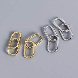 Gold Color Geometric Double Square Hoop Earring for Women Minimalist Circle Ear Buckle Punk Jewelry