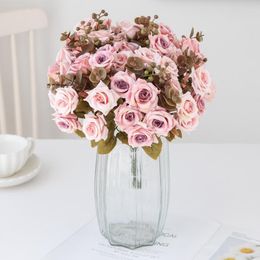 Decorative Flowers 6 Heads 35cm Artificial Rose Silk Flower For Home Wedding Decoration Bride Bouquet High Quality Fake