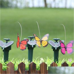 Garden Decorations Plastic Solar Powered Flying Butterfly Bird Sunflower Yard Stake Ornament Potted Plant Decorati Dhuix