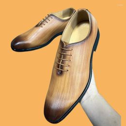 Dress Shoes Brown Derby For Men Yellow Mixed Colours Lace-up Round Toe Business Mens Formal Size 38-46