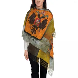 Scarves Vintage Grunge Russian Empire Tassel Scarf Women Soft Flag Of Russia Coat Arms Shawls Wraps Ladies Winter