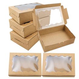 200Pcs White Brown Kraft Cookie Box with Clear Window Premium Small Paper Gift Box Container for Dessert Pastry Candy Packaging