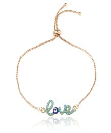 Charm Bracelets Simple Love Design Turkish Gold Chain Bracelet Crstal Blue Eye For Women Girls Dubai9476616