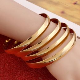 Bangle 8MM Big Size Gold Color Copper Plane Round Simple Jewelry Wholesale Women Bracelets Bangles