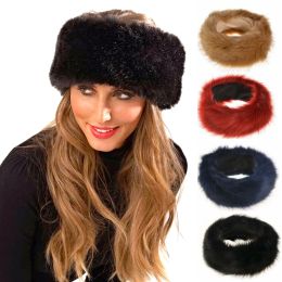 Women Winter Fluffy Faux Fur Headband Hats Thicken Warm Plush Ear Warmers Empty Top Caps Ladies Fashion Outdoor Ski Hats