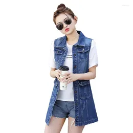 Women's Vests Womens Long Denim Vest Jacket Large Size 6XL Ladies Windbreaker Jeans Sleeveless Waistcoat