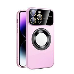 For MagSafe Magnetic Phone Case With Large Window Glass Camera Lens Film And Logo Hole For Iphone 15 14 13 12 11 Pro Max Wireless Charging PC Hard Cover Shockproof