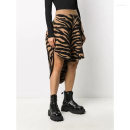 Skirts Autumn 10.18 Winter 2023 Fashion Asymmetric Elastic Zebra Print Pattern Jacquard High Waist Knitted Skirt Women