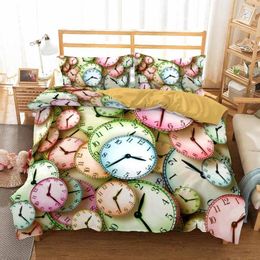 Bedding Sets Printed Clock Time Duvet Cover Pillowcases Beddengoed Set Dropship Bed Linen Quilt Housse De Couette 200 X Ropa Cama