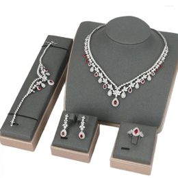 Necklace Earrings Set Red CZ Luxury African For Women Wedding Party Zircon Crystal Dubai Bridal Jewelry Gift Free Items