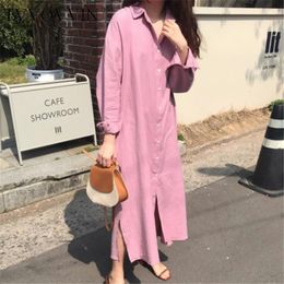 Casual Dresses TVVOVVIN Easy Shirt Dress Urban Leisure Single Breasted Long Fund Loose Form Lazy Style Cotton And Linen L262