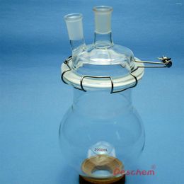 2000ml 24/40 Glass Reactor Two Necks 2L Laboratory Reaction Flask W/ Lid & Clamp