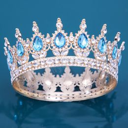 Luxury Princess Sky Blue Crystal Tiara Crown For Women Party Wedding Rhinestone Bridal Crown Hair Accessories