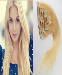 613 Bleach Blonde hair virgin thick clip in hair extension 100g 7pcsLot Straight african american clip in human hair extensions6173395