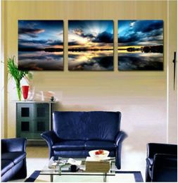 3 Piece Print Painting Canvas Wall Art Modern Decoration Picture mixed Colour Picture Huge Beach Sunset dark heavily clouds1576069