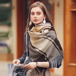 Scarves Luxury Knitted Plaid Scarf Women Cashmere Autumn Winter Pashmina Warm Thickened Shawl Windproof Outdoor Accessory