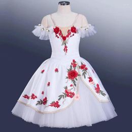 Stage Wear Ballet Tutu Long Girls Kids Women Adult Professional Adulto White Rose Costume Ballerina Dance Costumes