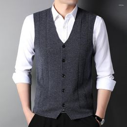 Men's Vests Autumn Pure Woollen Sweater Vest Men's Knitted Cardigan Suit Korean Style Wool Slim Fit Waistcoat