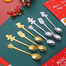 Dinnerware Sets Cartoon Christmas Gingerbread Man Snowman Spoon Stainless Coffee Dessert Kitchen Tableware Year Gift