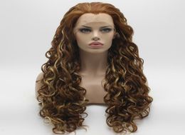 Iwona Hair Curly Long Three Tone Auburn Blonde Mix Wig 1830Y27HY613 Half Hand Tied Heat Resistant Synthetic Lace Front Daily Na8163727