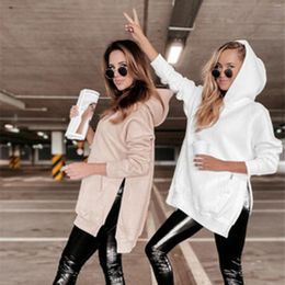 Women's Hoodies Pocket Featured Split Hooded Sweater Solid Oversize Fashion Loose Sweatshirt Plus Size Casual Streetwear Autumn Pullover