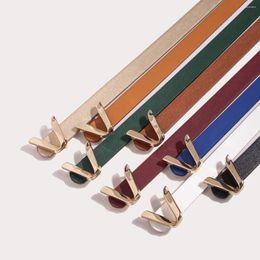 Belts Women's Thin Belt V Letter Buckle All-match Clothes Decoration Fashion Solid Women PU Leather For Woman Luxury Cowboy