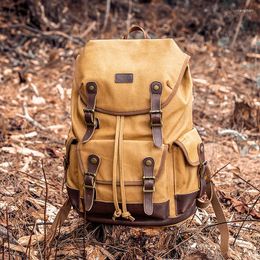 Backpack Retro Men Travel Genuine Crazy Horse Leather Waxed Canvas Shoulder Hiking Rucksack 15.6 Inch Laptop