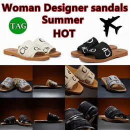 Sandali firmati da donna estate di lusso Woody for Mules ciabatte piatte Beige chiaro beige bianco nero rosa pizzo Lettering Pantofole di tela in tessuto sandalo estivo da donna