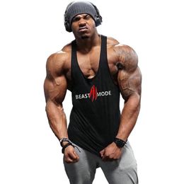 Mens Tank Tops Brand Fitness Clothing Men s Cotton Letter Print Top Muscle Sleeveless Undershirt 230404