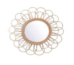 Mirrors Hanging Mirror Rattan Circular Wall Decor Boho Wicker Dressing Makeup Free Decorative1110382