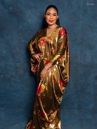 Casual Dresses Summer Floral Print Ladies Dress Flare Sleeve African For Women Dashiki Traditional V Neck Silk Robe