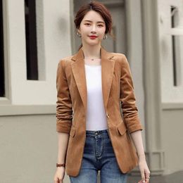 Women's Suits Spring Fashion Women Midnight Navy Slim Corduroy Blazer Office Lady Single Button Suit Jacket Coat Girl Party Clothing Gift