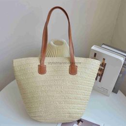 Shoulder Bags Luxury Vintage Large Capacity Straw Beach Tote Bag Leather Handle Summer Vacation Woven Shoulder Bag Forstylishhandbagsstore