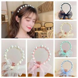 Hair Accessories Korean Style Pearl Ribbon Hairband Cute 3D Head Wear Princess Hoop Clip Children Wreath Headband