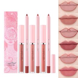 Lip Gloss 2Pcs Matte Liner Pencil Set Velvet Nude Lipstick Waterproof Long Lasting Non-stick Cup Female Makeup Beauty